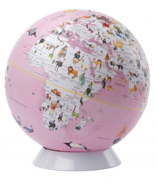 SE-01010 Kinderglobus Welt der Tiere Globen für Mädchen Tierglobus rosa pink Globus