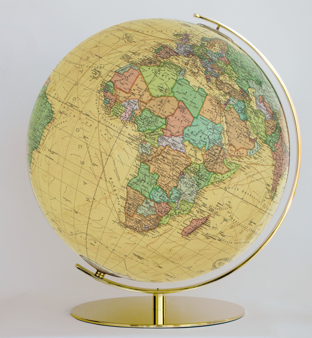 Globus Grau Gold Weltkugel mit Ständer Standglobus Geografische Karte Ø 20cm 