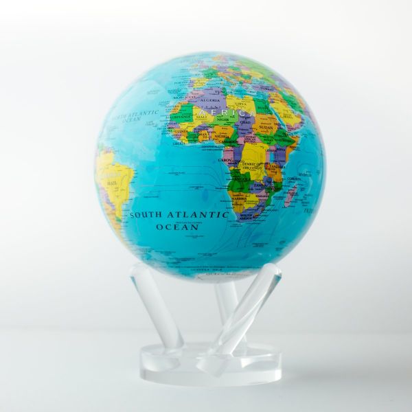 Mova Globe - Magic Floater - selbstdrehender Globus mit Solar und Acryl-Gestell - politisch Blau