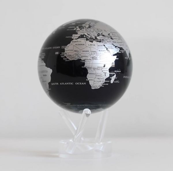 Mova Globe - Magic Floater - selbstdrehender Globus mit Solar und Acryl-Gestell - Silber Schwarz